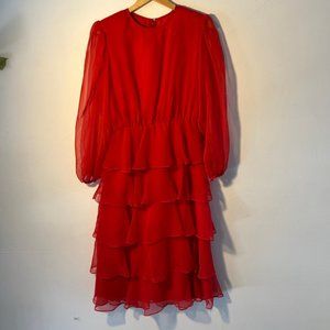 Red Tiered Chiffon Party Dress